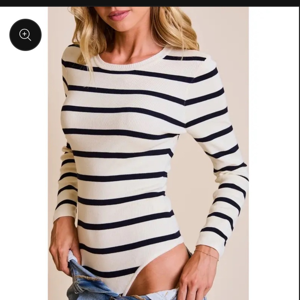 Stitch + Feather Striped Long-Sleeve Bodysuit